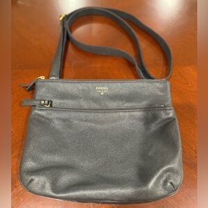 Fossil Dark Pebble Leather Crossbody Bag